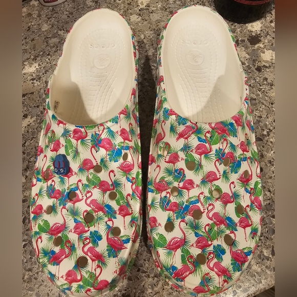 Vintage 90s CROCS Freesail Flamingo Print Clogs 9 - Picture 1 of 13